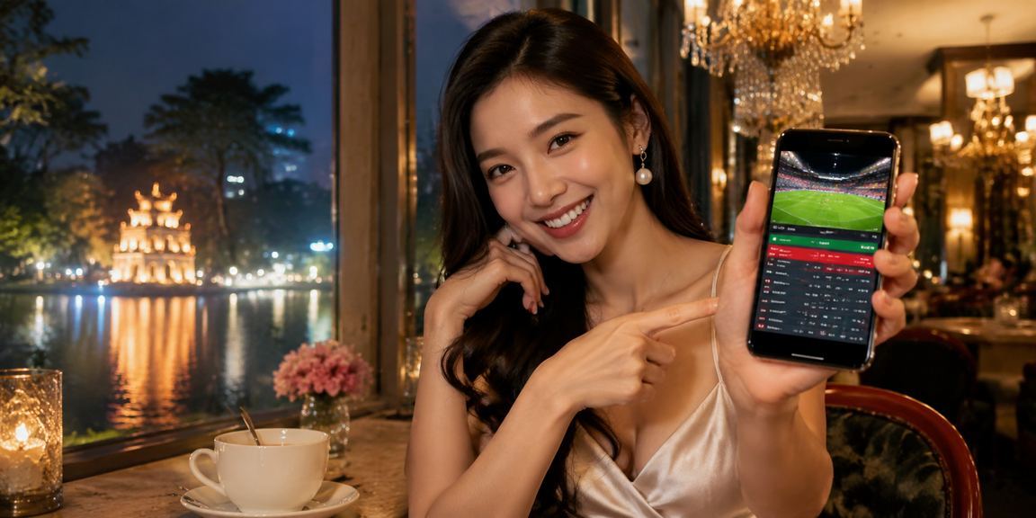 Người dùng Hà Nội đọc phân tích kèo trên ứng dụng casino cạnh ly cà phê